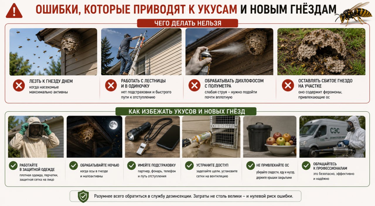 Типичные ошибки, приводящие к укусам и новым гнездам
